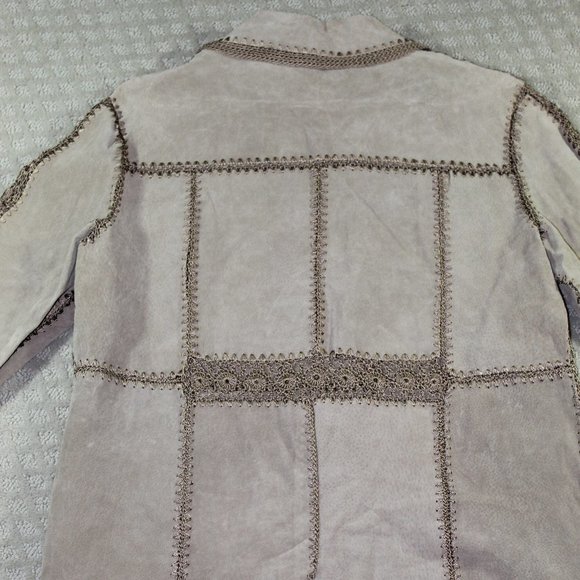 VINTAGE 90s Static Size Large Light Tan Leather and Crocheted Jacket - Picture 4 of 7
